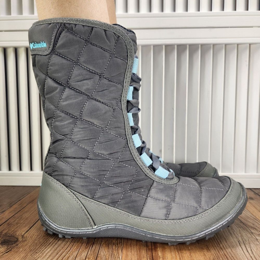 COLUMBIA Crystal Mid Lace Boots Women's 7 Gray Quilted 200 Grams Waterproof Snow
